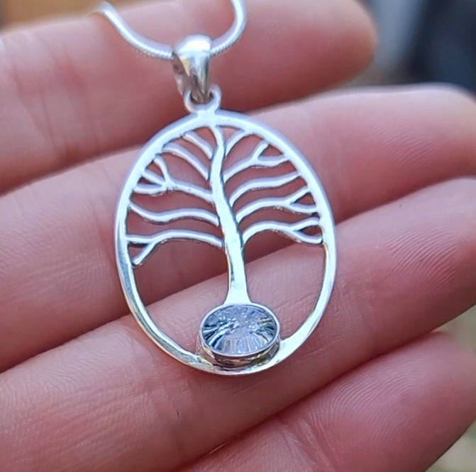 NEW Cremation Jewelry Pendant Bohemian Tree of Life Ashes InFused Glass Bali Silver