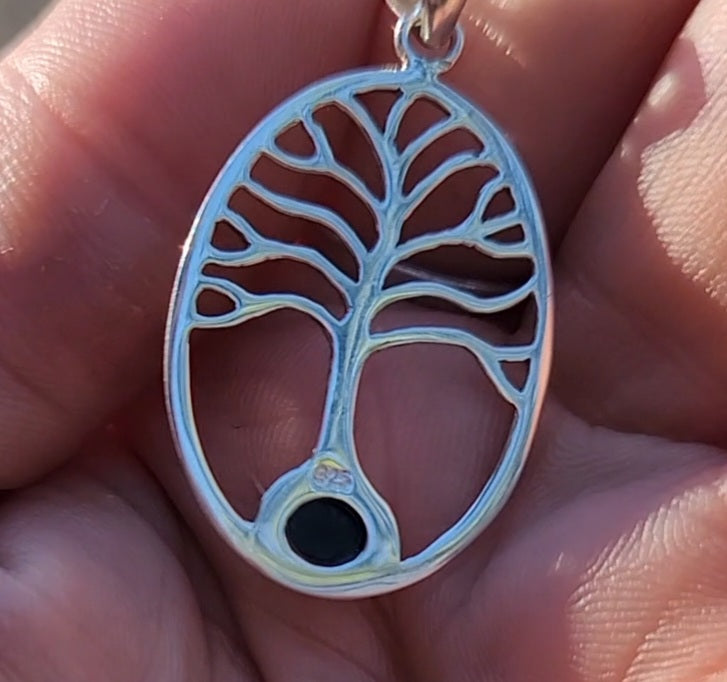 NEW Cremation Jewelry Pendant Bohemian Tree of Life Ashes InFused Glass Bali Silver