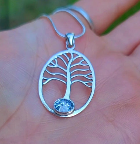 NEW Cremation Jewelry Pendant Bohemian Tree of Life Ashes InFused Glass Bali Silver