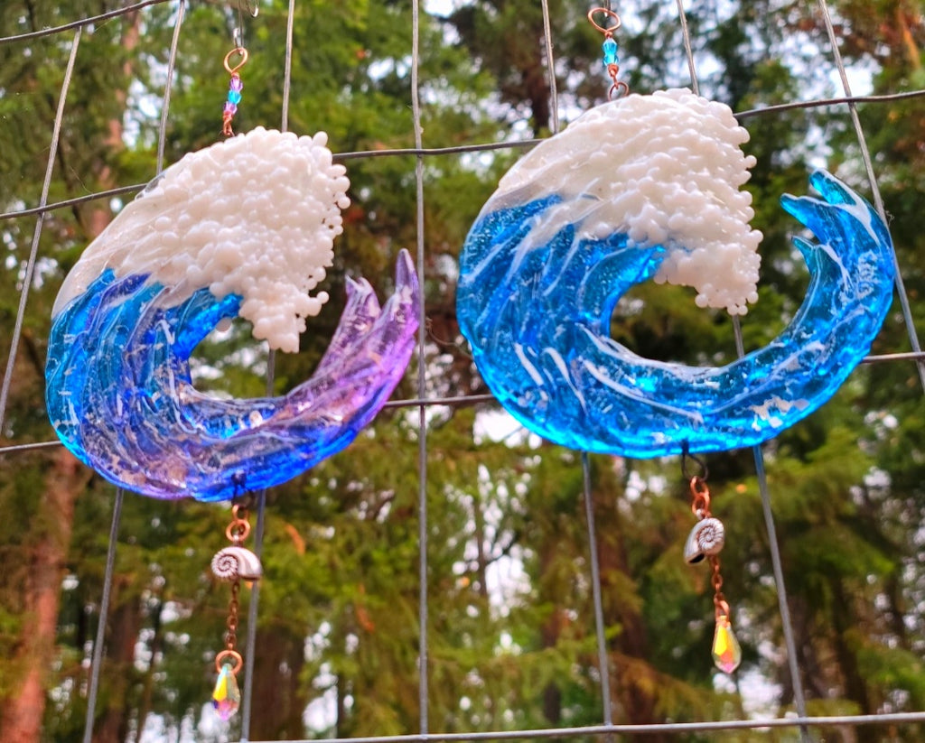 NEW Ashes InFused Glass Cremation Art Sun Catcher Ocean Wave Memorial