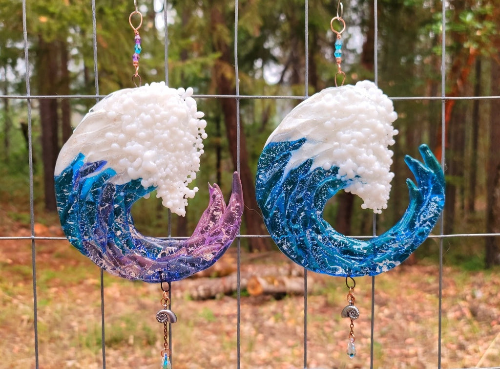 NEW Ashes InFused Glass Cremation Art Sun Catcher Ocean Wave Memorial