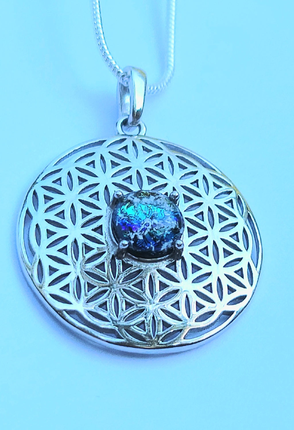 NEW Boho Flower of Life Cremation Jewelry Pendant Sacred Geometry Ashes InFused Glass