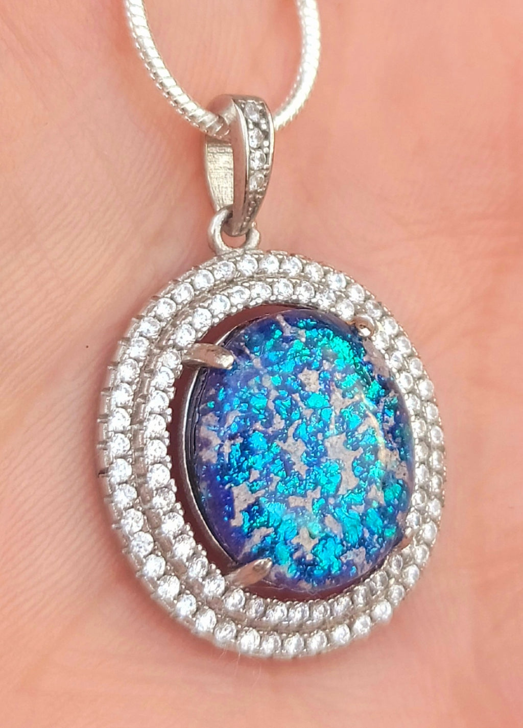 CLEARANCE CZ Halo Sterling Silver Pendant 14x12mm Cremation Ashes in Glass Urn Sympathy Pendant