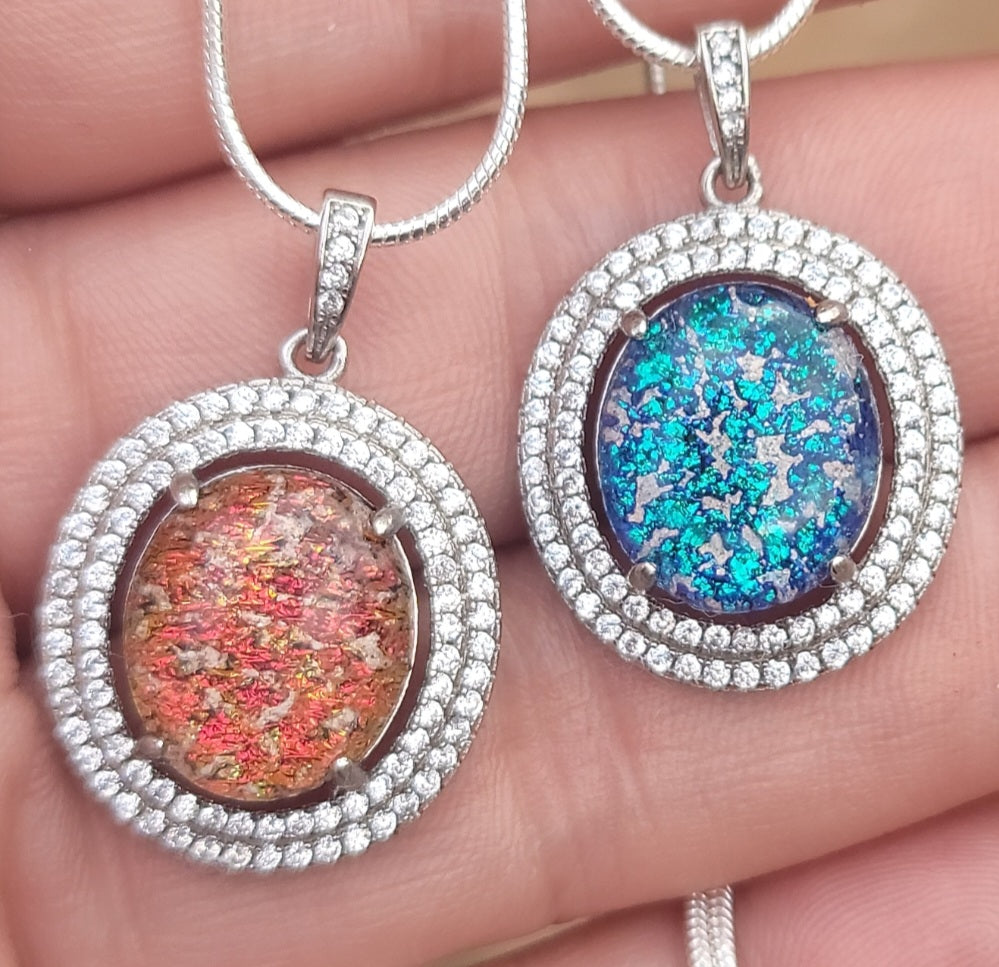 CLEARANCE CZ Halo Sterling Silver Pendant 14x12mm Cremation Ashes in Glass Urn Sympathy Pendant