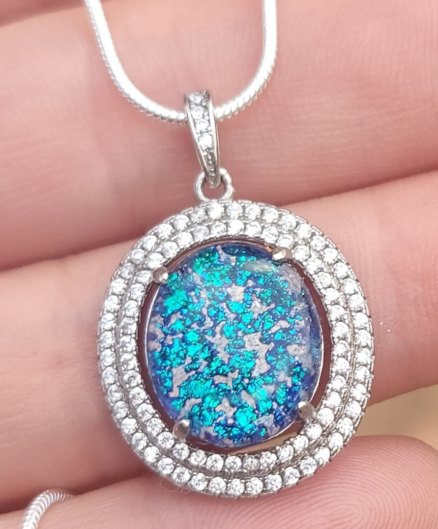 CLEARANCE CZ Halo Sterling Silver Pendant 14x12mm Cremation Ashes in Glass Urn Sympathy Pendant