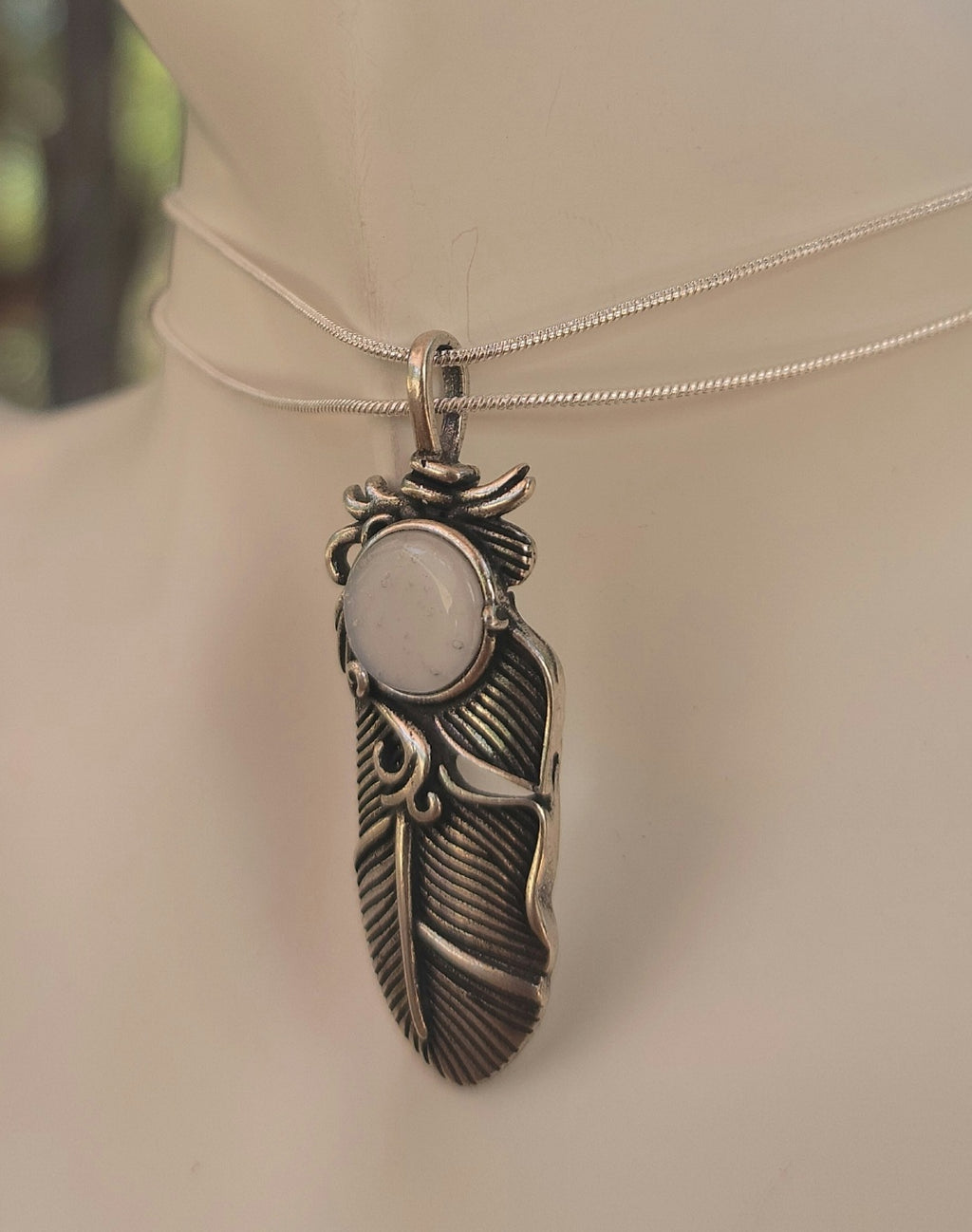 NEW Boho Feather Cremation Jewelry 10mm Ashes InFused Glass Pendant Sterling Silver