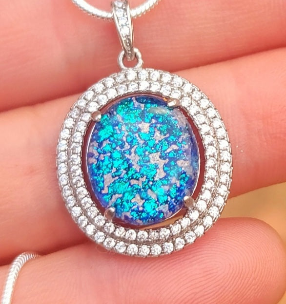 CLEARANCE CZ Halo Sterling Silver Pendant 14x12mm Cremation Ashes in Glass Urn Sympathy Pendant