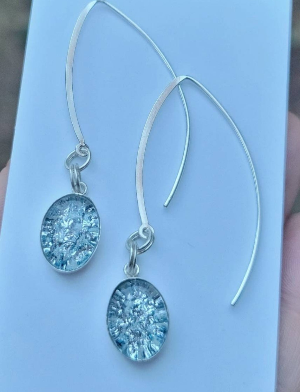 Dangling Earrings Sterling Silver 14x10mm Ashes InFused Glass Cremation Jewelry Flat Marquise Ear Wire