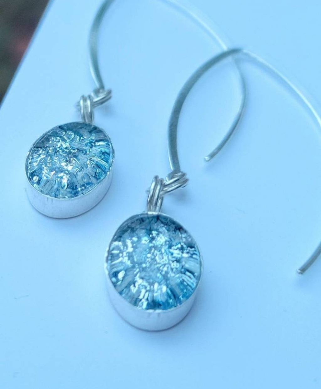 Dangling Earrings Sterling Silver 14x10mm Ashes InFused Glass Cremation Jewelry Flat Marquise Ear Wire