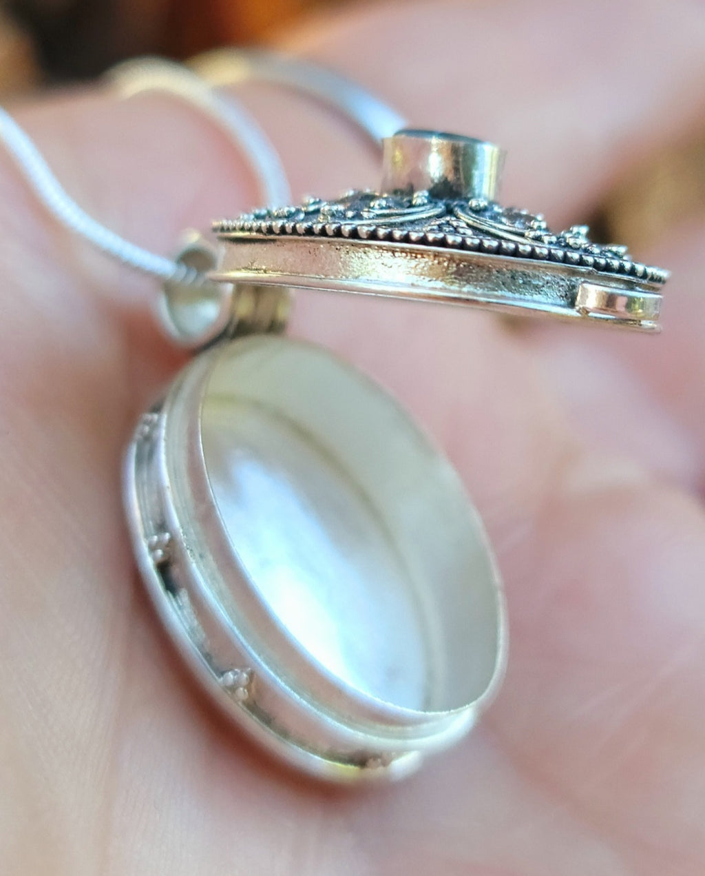 Prayer Note Box Cremation Jewelry Pendant Ashes InFused Glass Bali Silver