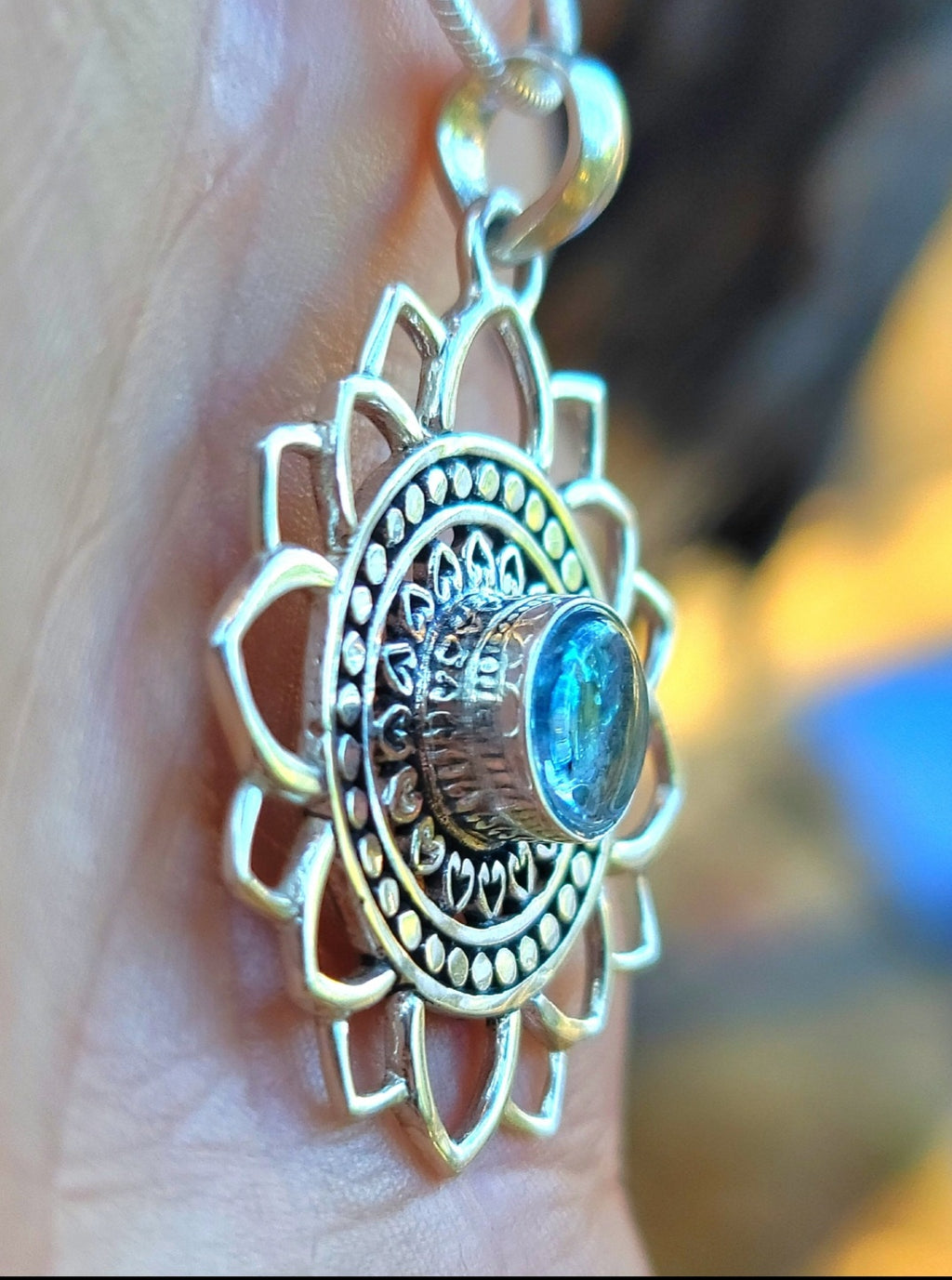 NEW Boho Mandala Flower Cremation Jewelry Pendant Ashes InFused Glass Bali Silver