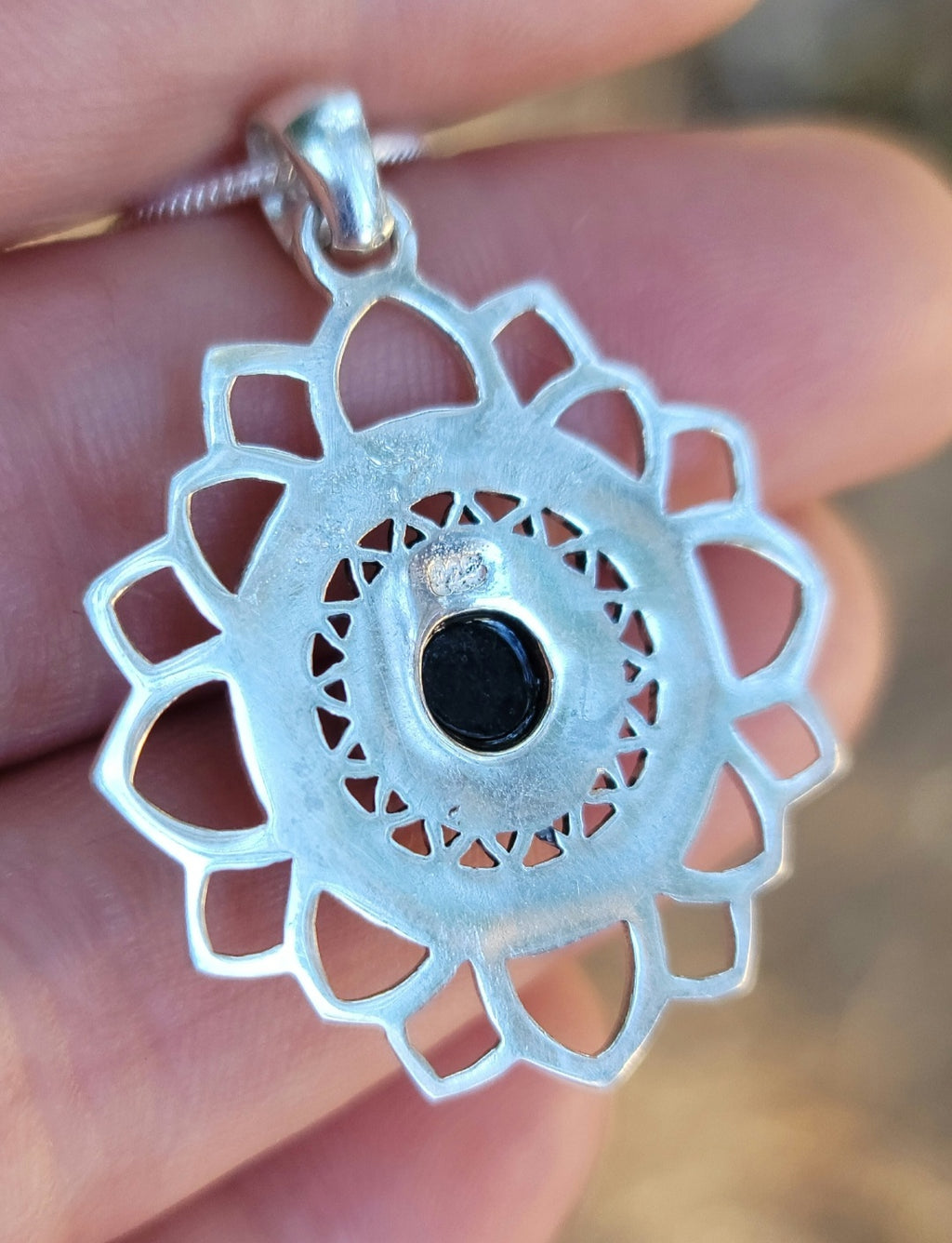 Boho Mandala Flower Cremation Jewelry Pendant Ashes InFused Glass Bali Silver