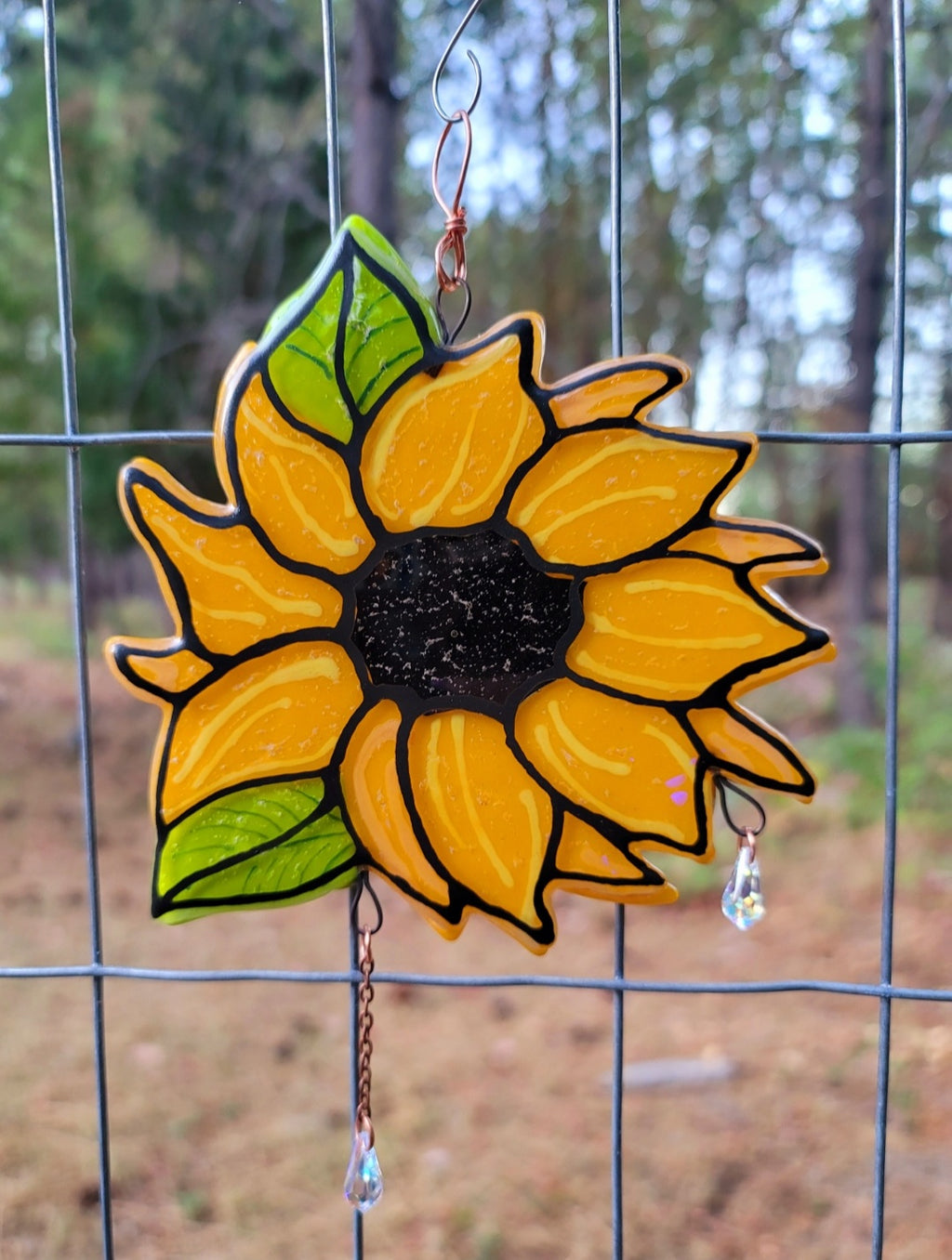 NEW Sunflower Cremation Art Sun Catcher Ashes Infused Glass Memorial 7inch
