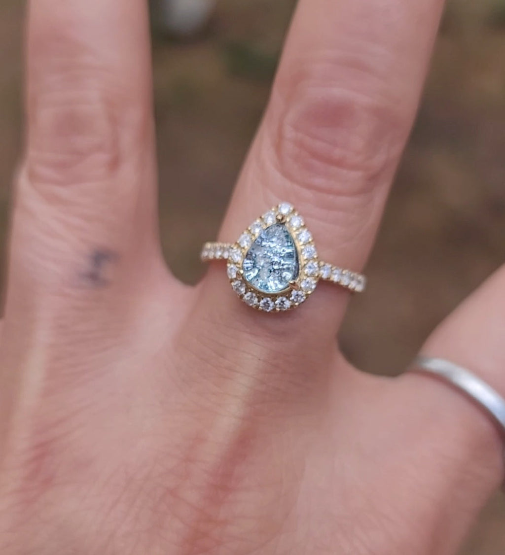 14k White or Yellow Gold Teardrop Halo Cremation Ring For Ashes 26 Moissanite Diamond Handmade Urn Custom Sizing