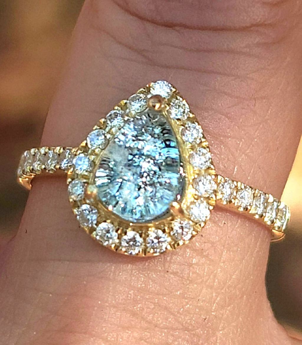 14k White or Yellow Gold Teardrop Halo Cremation Ring For Ashes 26 Moissanite Diamond Handmade Urn Custom Sizing