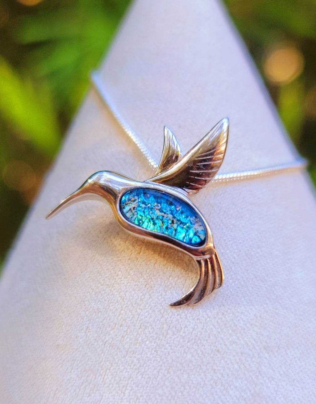 Hummingbird Cremation Ash Pendant Ashes InFused Glass Urn Pendant