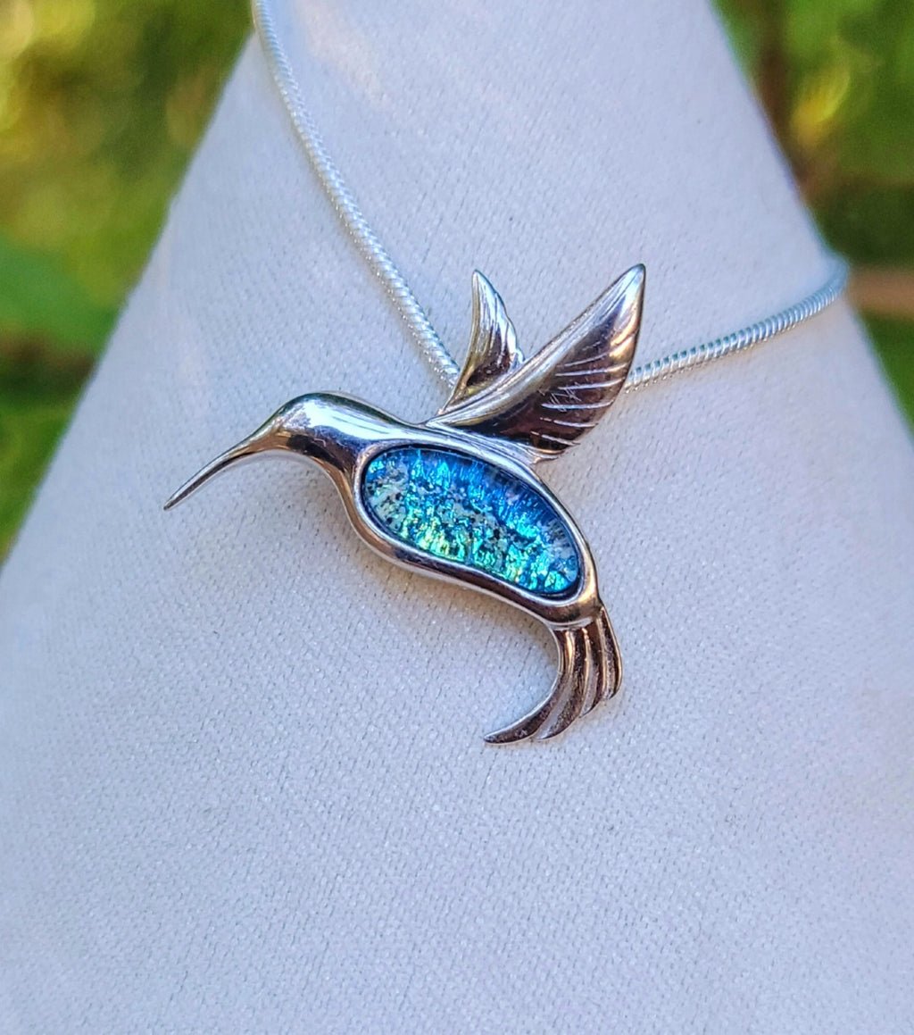 Hummingbird Cremation Ash Pendant Ashes InFused Glass Urn Pendant
