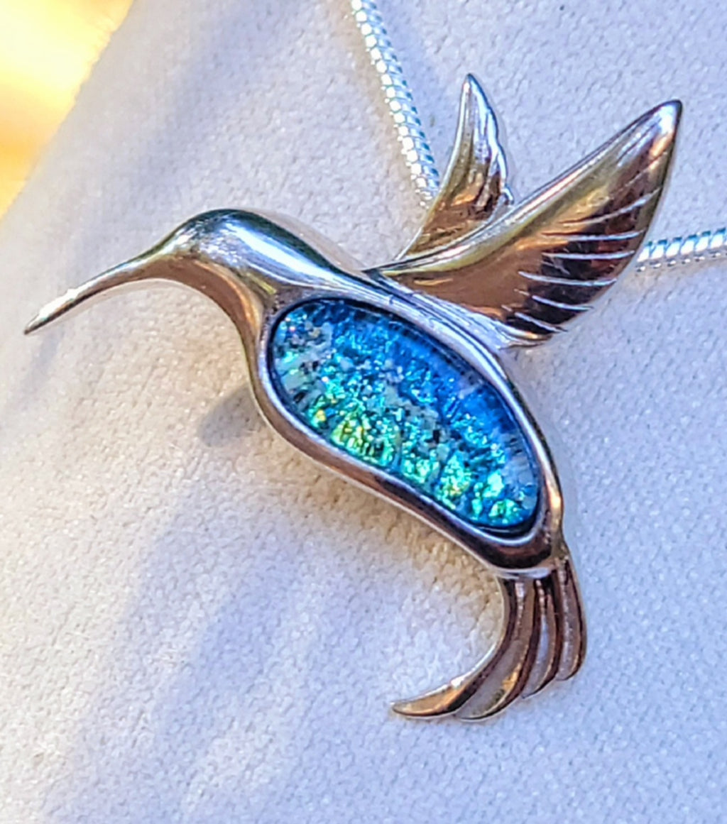 Hummingbird Cremation Ash Pendant Ashes InFused Glass Urn Pendant
