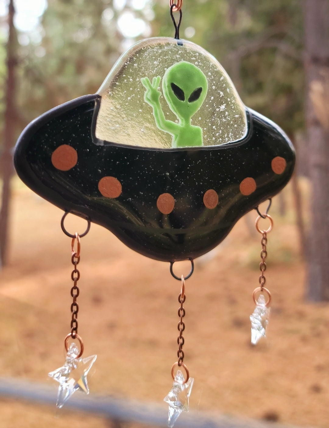 Alien Spaceship Sun Catchers Handmade Stars Cremation Ashes In