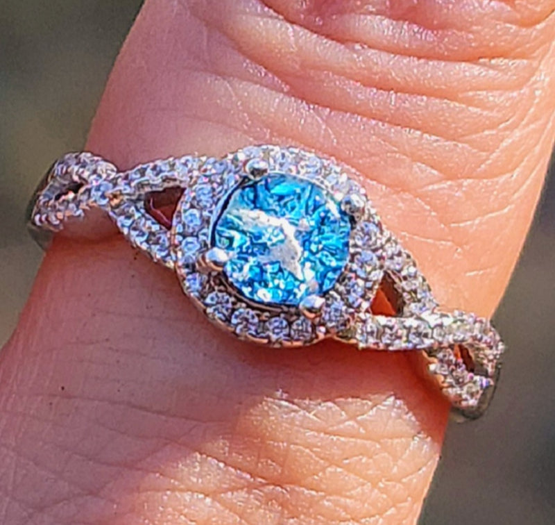 Infinity Engagement Ashes InFused Glass Cremation Ring Braided 40 CZ Sterling Silver 5,6,7,8,9