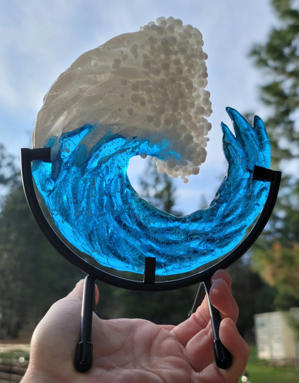 Ashes InFused Glass Cremation Art 3D Ocean Wave Sculpture 5" 6" 8" 10" 12"