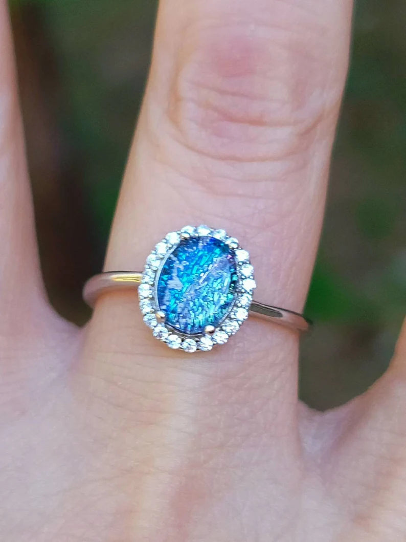 NEW 9x7mm Engagement Style Ashes InFused Glass Cremation Ring 22 cubic zirconium Sterling Silver 7,8,9