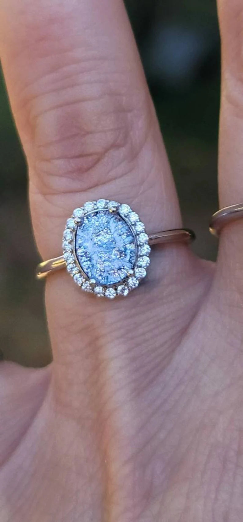 NEW 9x7mm Engagement Style Ashes InFused Glass Cremation Ring 22 cubic zirconium Sterling Silver 7,8,9