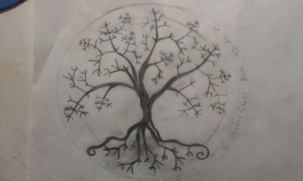 tree of life sketch ashes in glass custom design