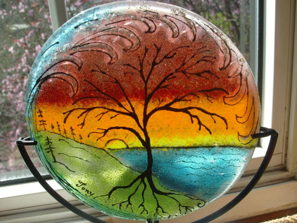 Ashes InFused Glass Cremation Art Sunset Tree of Life Ocean Wave Handmade Ashes in Glass