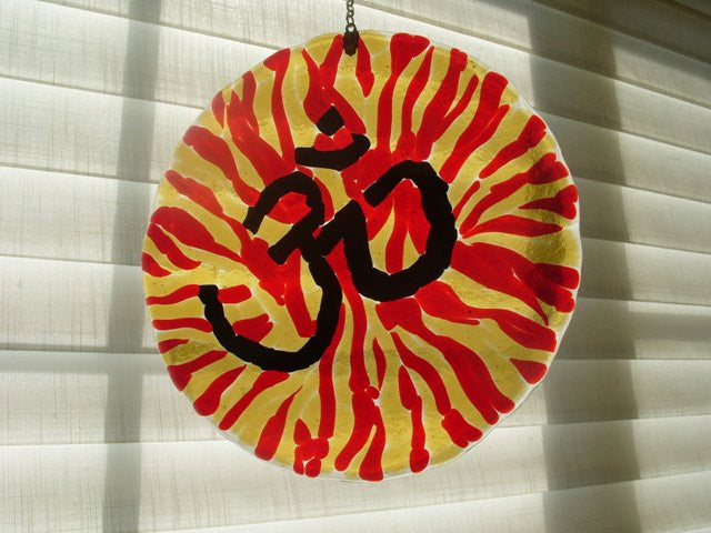 Om Ashes Infused Glass Cremation Art Sun Catchers Custom Designs Ashes in Glass by Infusion Glass