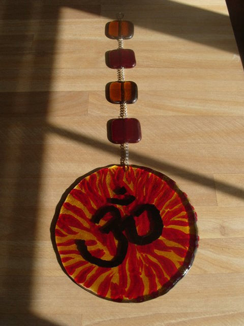 Om Ashes Infused Glass Cremation Art Beaded  Sun Catchers Custom Designs Ashes in Glass by Infusion Glass