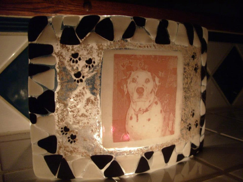 Dalmation Dog Paw Print Photo Memorial Glass Urn Ashes Infused Glass Candle 