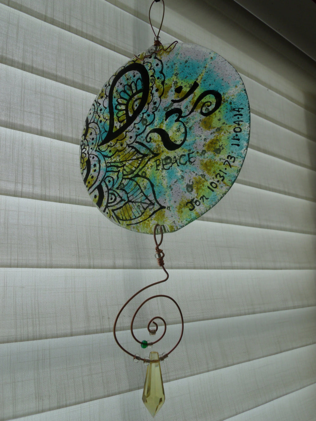 Ashes InFused Glass Cremation Art Sun Catcher OM Peace Memorial