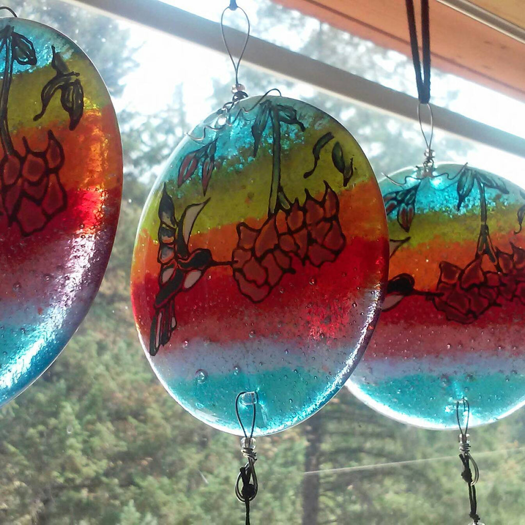 Ashes Infused Glass Cremation Art Wind Chime  Hummingbird Rainbow Handmade