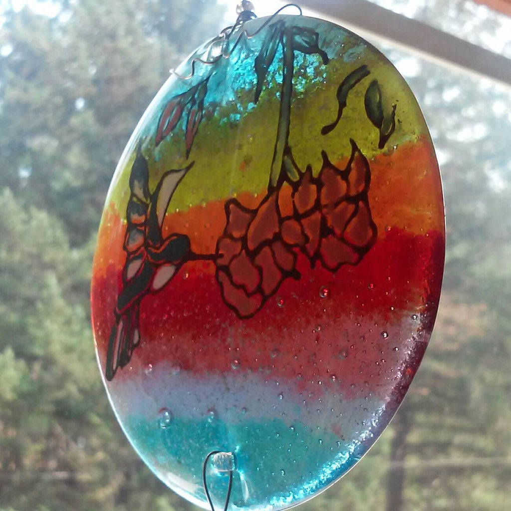 Ashes Infused Glass Cremation Art Wind Chime  Hummingbird Rainbow Handmade
