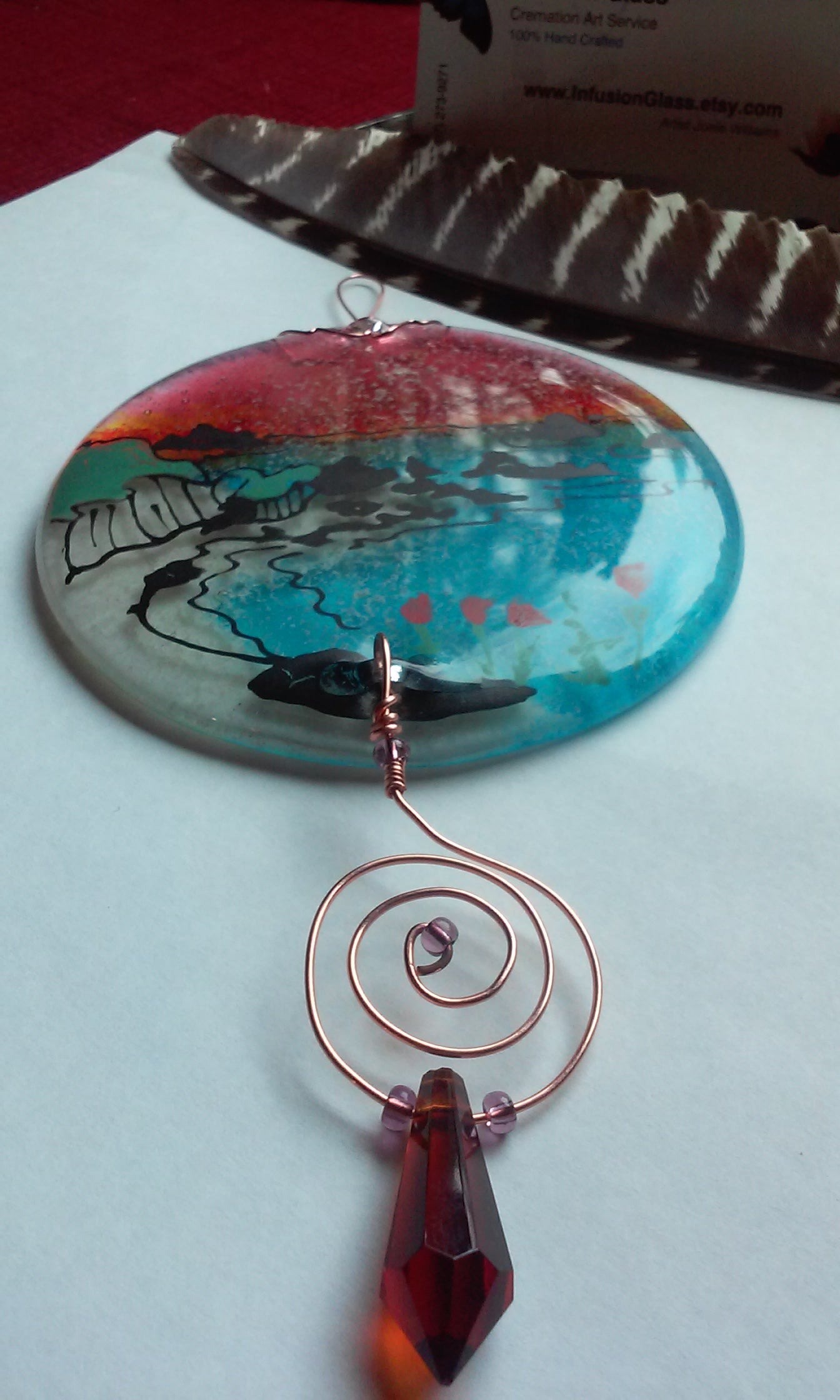 Glass Cremation Art Oregon Coast Sun Catcher Ashes InFused Glass