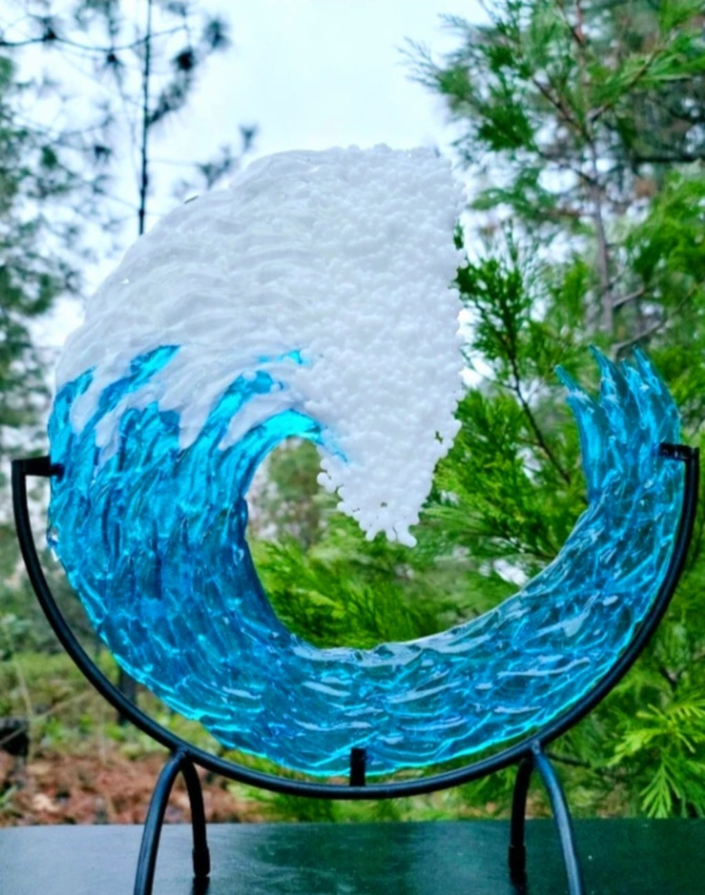 Ashes InFused Glass Cremation Art 3D Ocean Wave Sculpture 5" 6" 8" 10" 12"